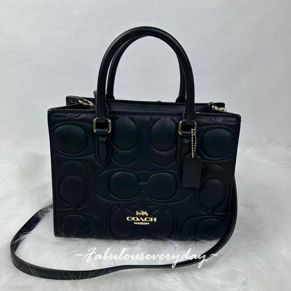 Coach Maggie Small Tote Bag In Signature Leather in Black CY670 NWT